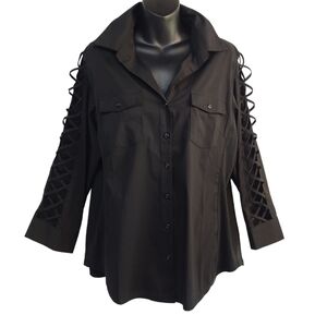Sharagano Women's Black Button Down Shirt Size L NWT